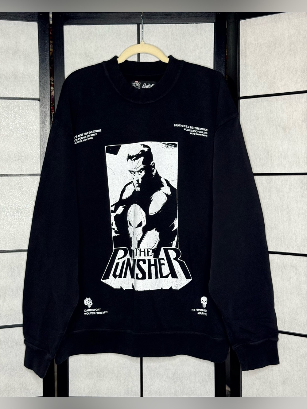 Darc Sport x Marvel Punisher Black Solid Cornell Crewneck Size Large NWT